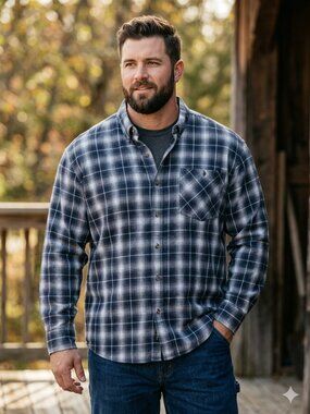 Noble Outfitters Men's 3XL Blue Gray Plaid Long Sleeve Button Down Flannel Shirt